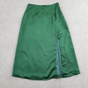 Privacy Please Skirt Womens Small Green A-Line Midi Satin Lined Slit Party